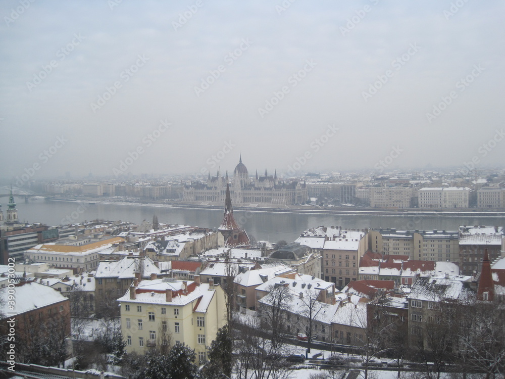 Exploring the beautiful snow covered old city of Budapest during winter, Hungary
