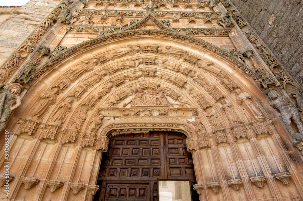 portico of Our Lady of the Assumption, Santa Maria del Campo, Burgos province, Castilla y Leon, Spain