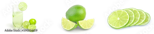 Collage of limes isolated on white