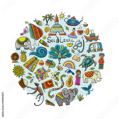 Sri Lanka travel, art background. Tribal elements for your design