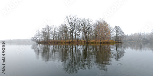 Autumn fishing on the pond, beautiful panorama.