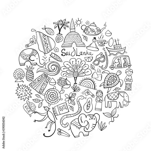 Sri Lanka travel, art background. Tribal elements for your design