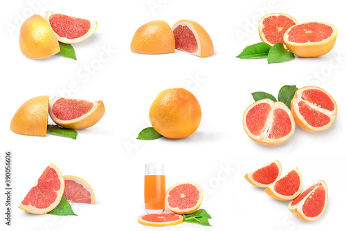 Set of grapefruit close-up on white