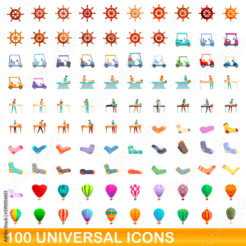 100 universal icons set. Cartoon illustration of 100 universal icons vector set isolated on white background