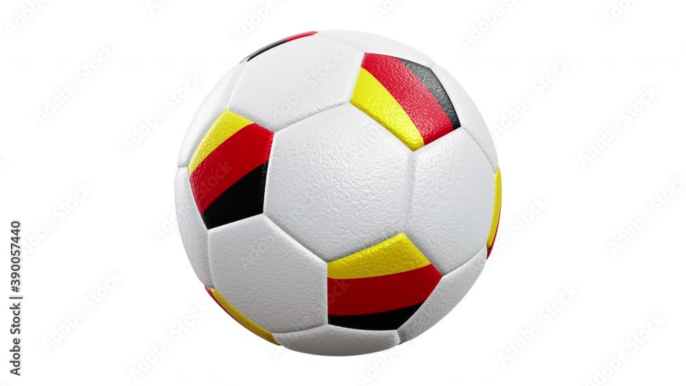 Realistic 360-degree seamless looping roll of the Federal Republic of Germany textured soccer ball rendered in UHD, alpha matte is included Realistic 360-degree seamless looping roll of the Federal Republic of Germany textured soccer ball rendered in UHD, alpha matte is included