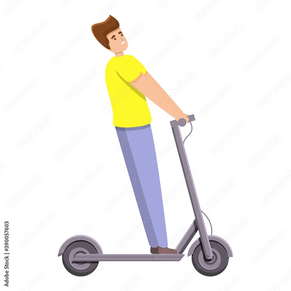 Boy electric scooter icon. Cartoon of boy electric scooter vector icon for web design isolated on white background Boy electric scooter icon. Cartoon of boy electric scooter vector icon for web design isolated on white background