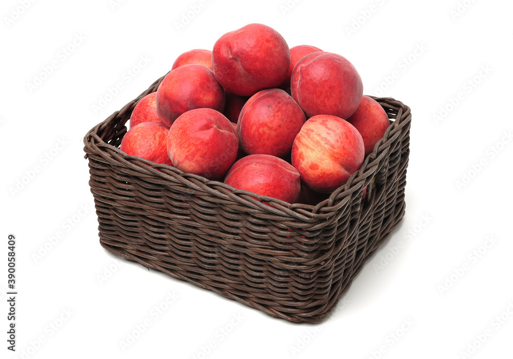 red peaches in basket. red peaches in basket.
