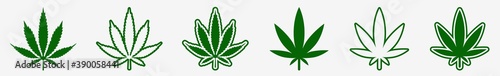 Cannabis Leaf Icon Set Green | Cannabis Leaves Vector Illustration Logo | Cannabis Leaf Icons Isolated Collection