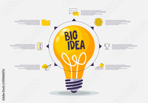 Vector illustration infographic of electric light bulb with icons business and technology, big idea concept