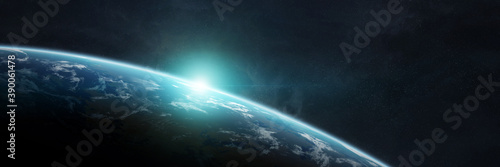 Panoramic planet Earth background. Panorama of space view of the globe 3D rendering elements of this image furnished by NASA © sdecoret