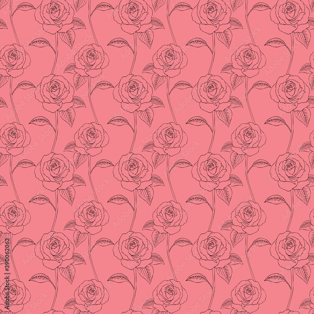 Roses lineart illustration repeat pattern