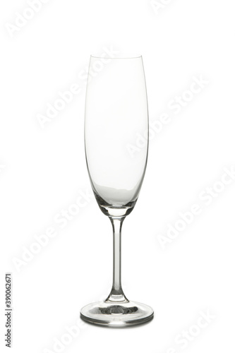 Empty champagne glass isolated on white background