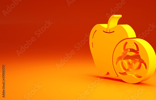 Yellow Genetically modified apple icon isolated on orange background. GMO fruit. Minimalism concept. 3d illustration 3D render.