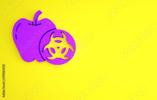 Purple Genetically modified apple icon isolated on yellow background. GMO fruit. Minimalism concept. 3d illustration 3D render.