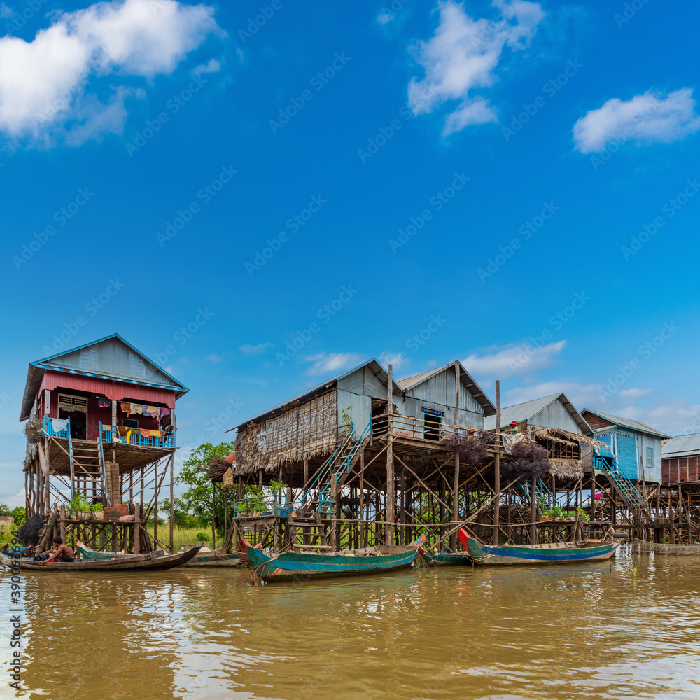 Floating wooden village of Kampong Phluk in Cambodia