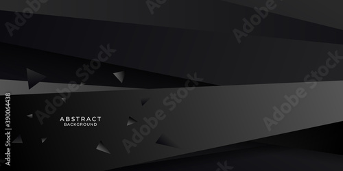 Black abstract background with 3D overlap layers and blank copy space for text. Vector illustration design for business presentation, banner, cover, web, flyer, card, poster, game, texture, slide, mag