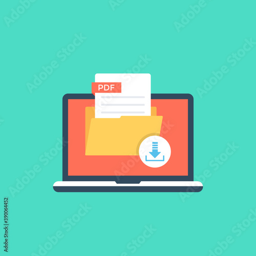 
An icon showing desktop screen having a folder containing saved pdf files depicting the idea of downloads folder. 
