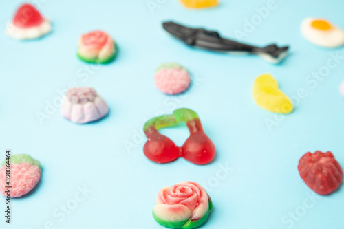 candy, sugar on blue background