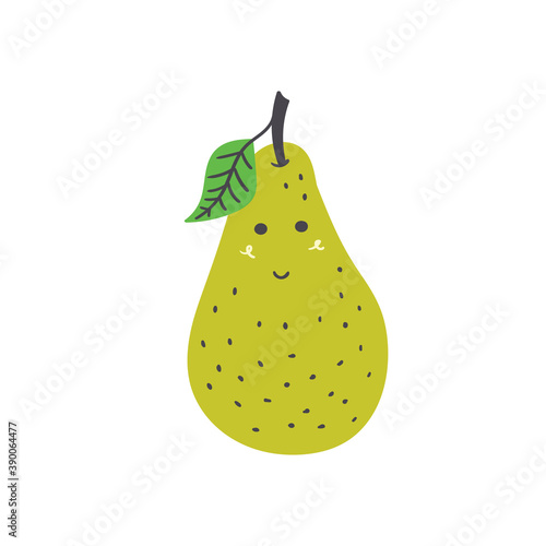 Cute fruit pear. Vector isolated in hand drawn fruit