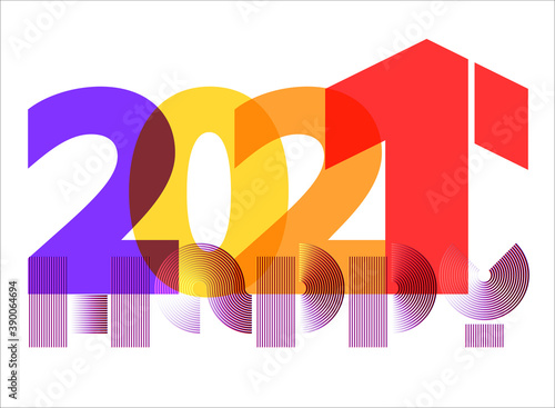 Conceptual logotype of happy and successful 2021 new year. Seasonal holidays flyers, calendars, covers, greetings and invitations cards, christmas congratulations or banners. Vector illustration.