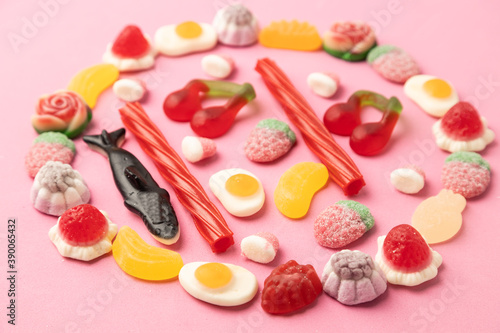 candy, sugar on pink background