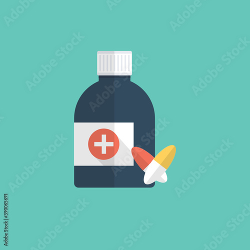 
A jar with medicine and injection by side presented as vaccination
