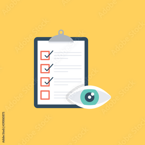 
A report attached to clipboard and an eye symbol showing eye test 
