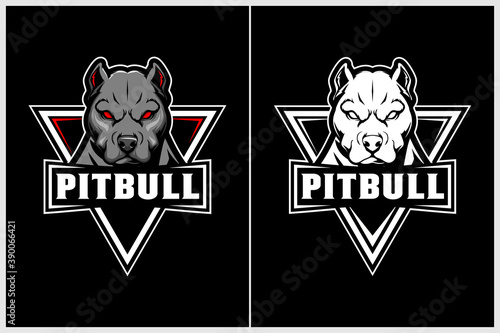 Angry Pitbull Dog head Cartoon Character vector logo badge