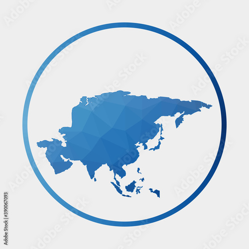 Asia icon. Polygonal map of the continent in gradient ring. Round low poly Asia sign. Vector illustration.