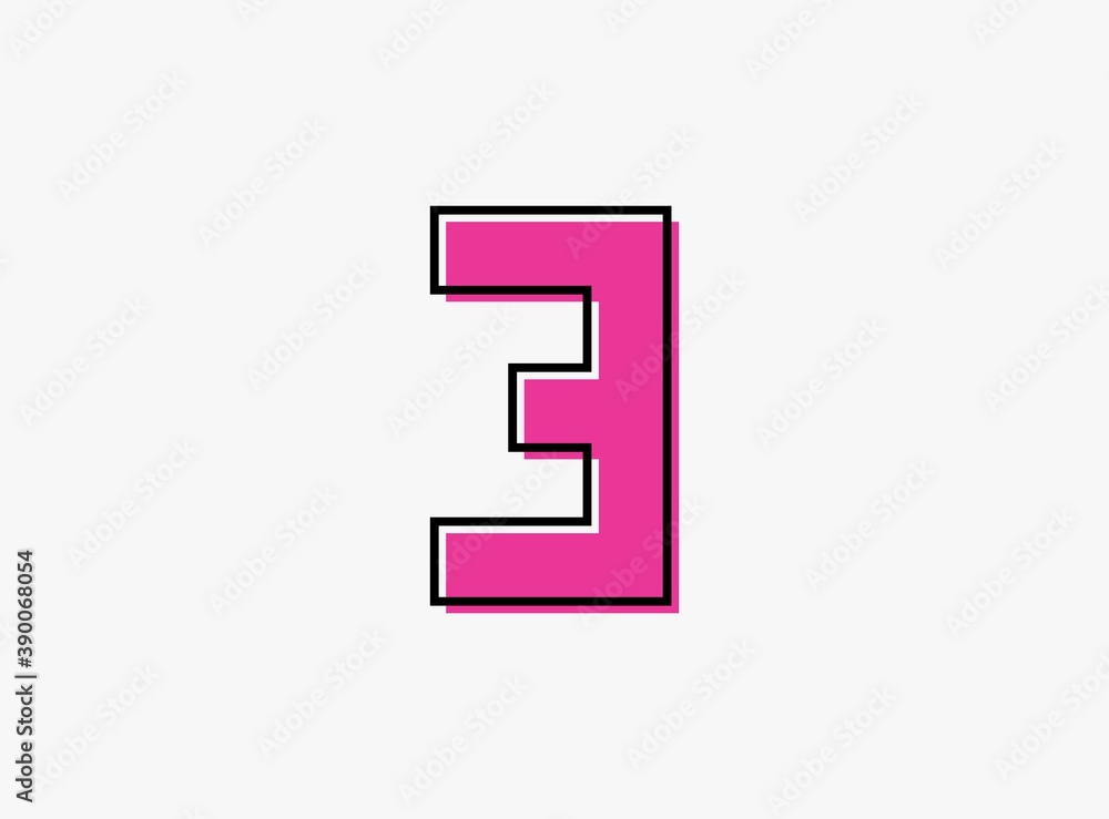 3 font number made of black frame outline shadow of font pink color. Vector illustration for logo, design element, poster etc. 3 font number made of black frame outline shadow of font pink color. Vector illustration for logo, design element, poster etc.