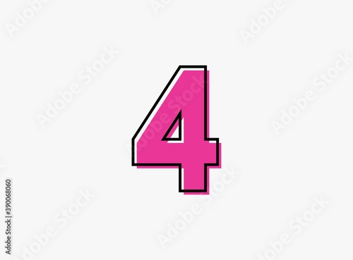 4 font number made of black frame outline shadow of font pink color. Vector illustration for logo, design element, poster etc.