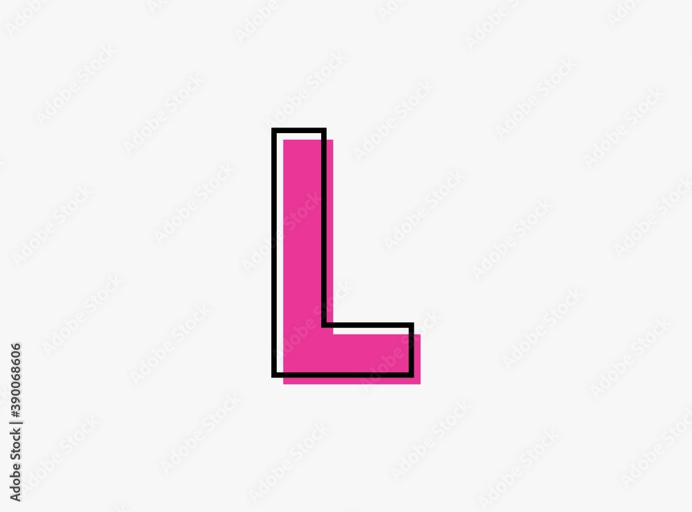 L font letter made of black frame outline shadow of font pink color. Vector illustration for logo, design element, poster etc. L font letter made of black frame outline shadow of font pink color. Vector illustration for logo, design element, poster etc.