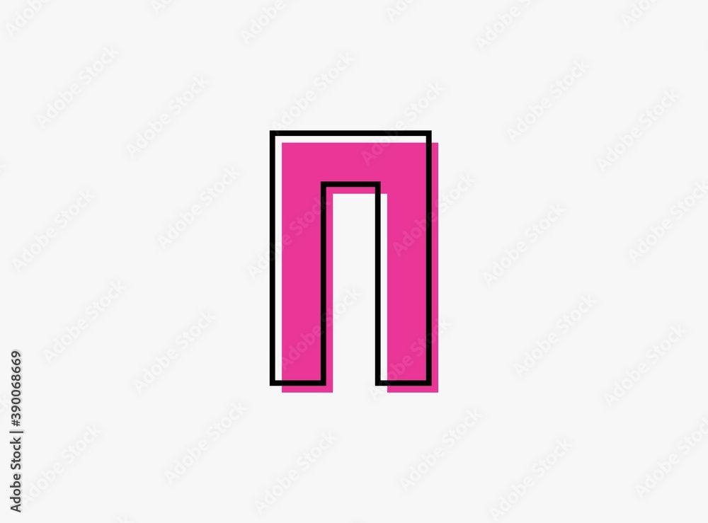 N font letter made of black frame outline shadow of font pink color. Vector illustration for logo, design element, poster etc. N font letter made of black frame outline shadow of font pink color. Vector illustration for logo, design element, poster etc.