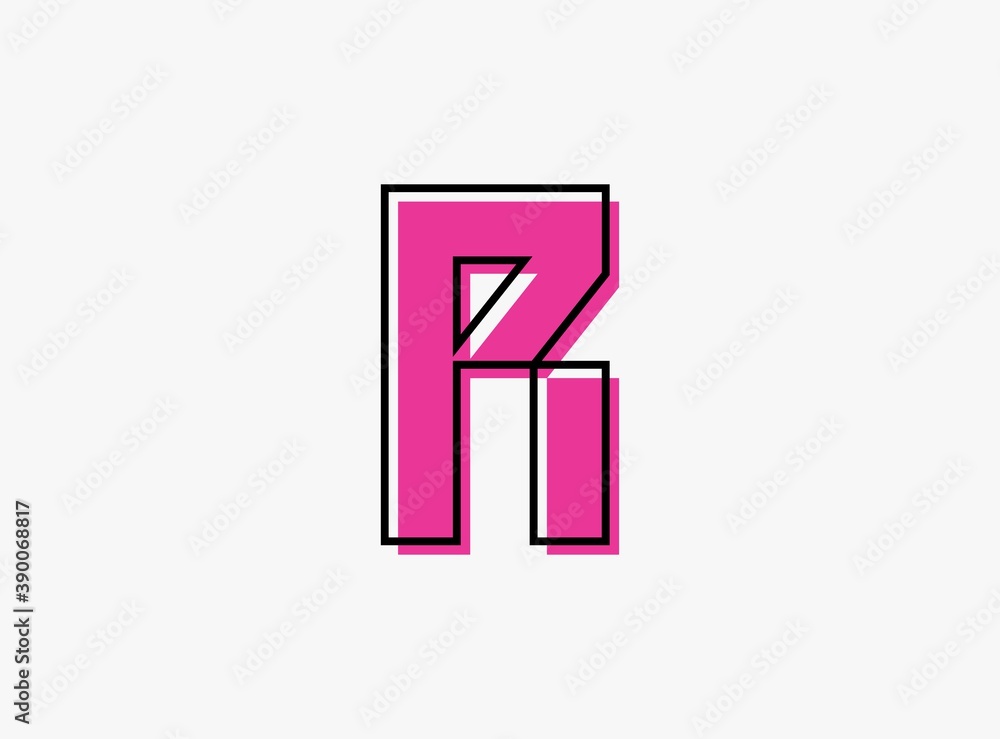 R font letter made of black frame outline shadow of font pink color. Vector illustration for logo, design element, poster etc. R font letter made of black frame outline shadow of font pink color. Vector illustration for logo, design element, poster etc.