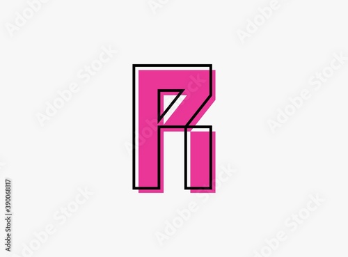 R font letter made of black frame outline shadow of font pink color. Vector illustration for logo  design element  poster etc.