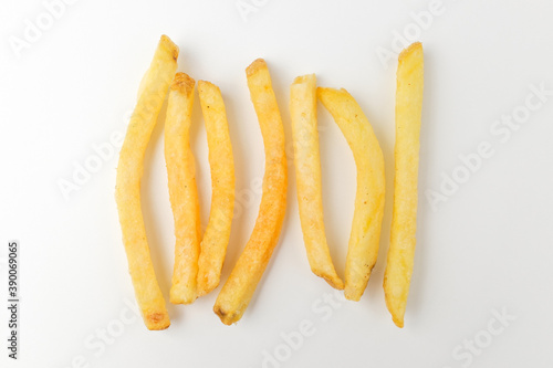 Potato sticks on white background