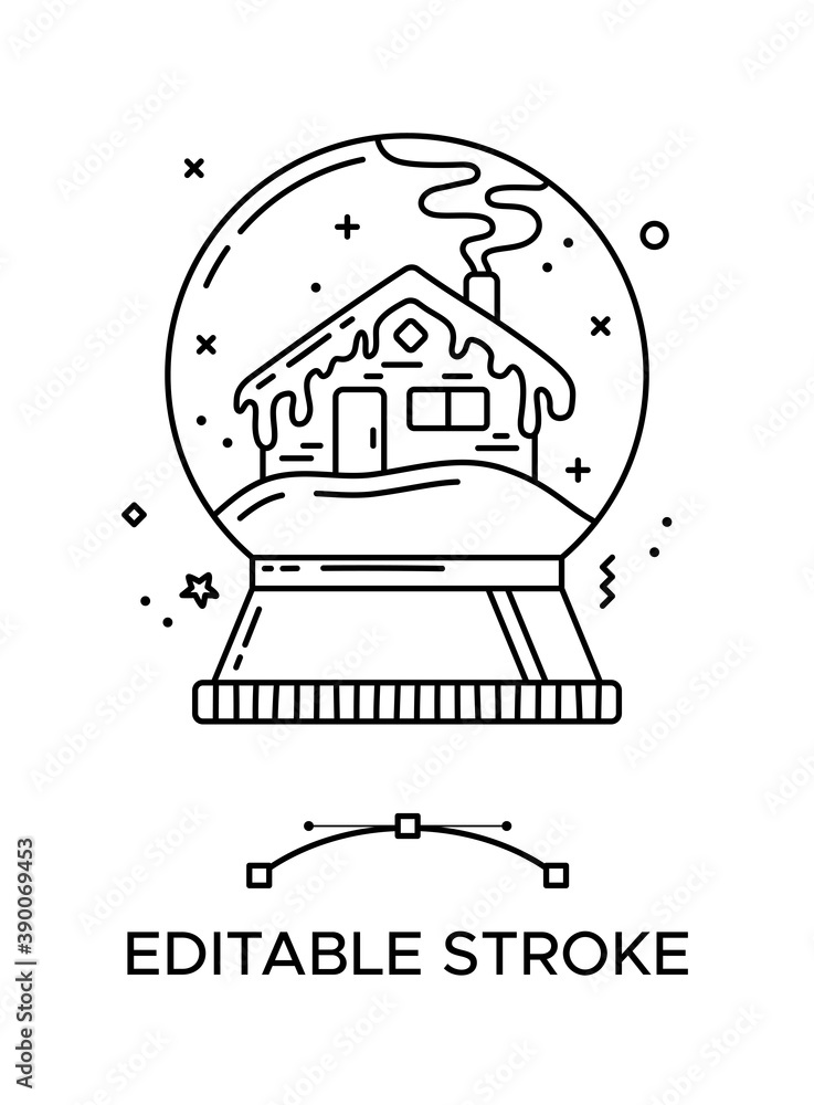 Snow globe with house linear icon. Thick line pictogram. Isolated outline vector illustration. Duotone contour symbol. Editable stroke. Pixel perfect