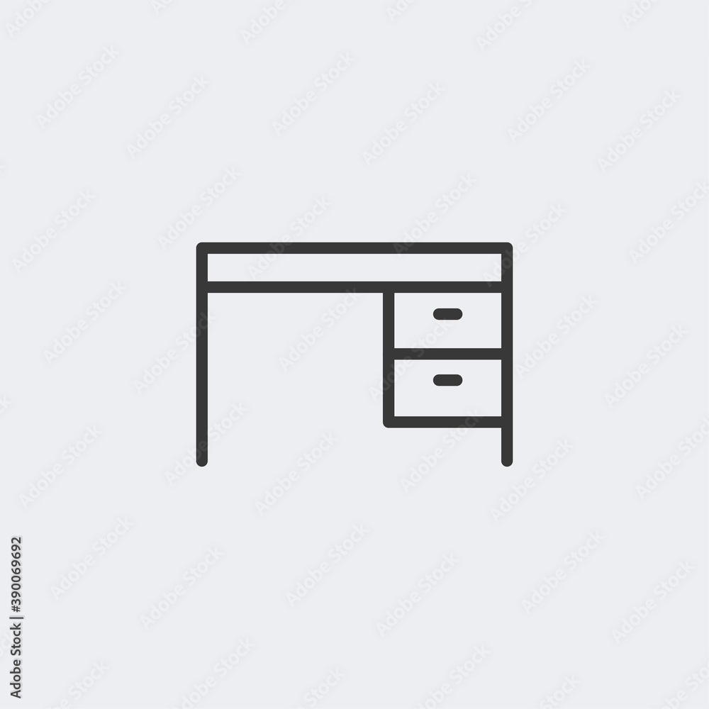 Desk icon isolated on background. Furniture symbol modern, simple, vector, icon for website design, mobile app, ui. Vector Illustration Desk icon isolated on background. Furniture symbol modern, simple, vector, icon for website design, mobile app, ui. Vector Illustration