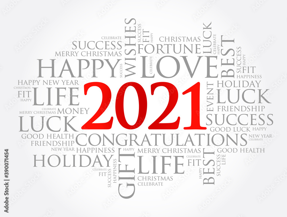Fototapeta premium 2021 year greeting word cloud collage, Happy New Year celebration greeting card