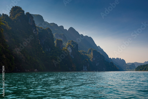 Fototapeta Naklejka Na Ścianę i Meble -  Limestone mountains with trees in the sea in Thailand