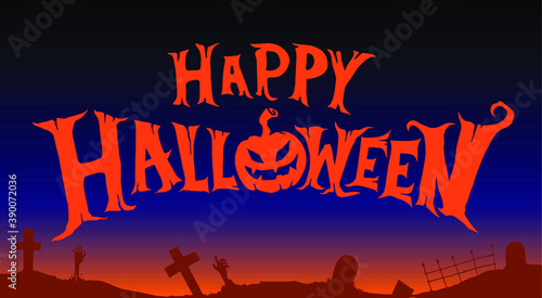Happy halloween lettering on the background of the night sky