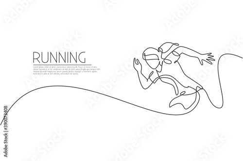 Single continuous line drawing of young agile woman runner sprint run at track. Individual sport, competition concept. Trendy one line draw design vector illustration for running tournament promotion