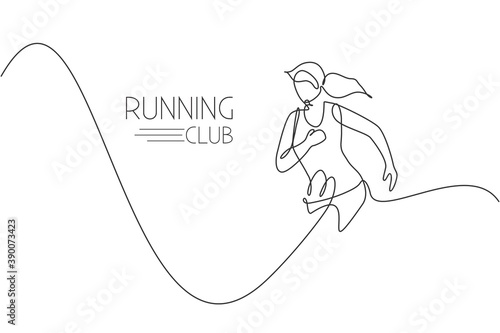 Single continuous line drawing young agile woman runner run relax. Individual sport with competition concept. Trendy one line draw design vector illustration graphic for running tournament promotion