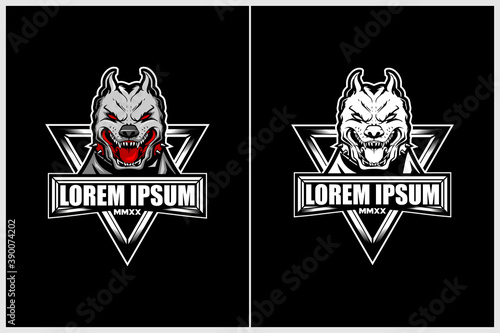 Pitbull Dog head Cartoon character vector logo template