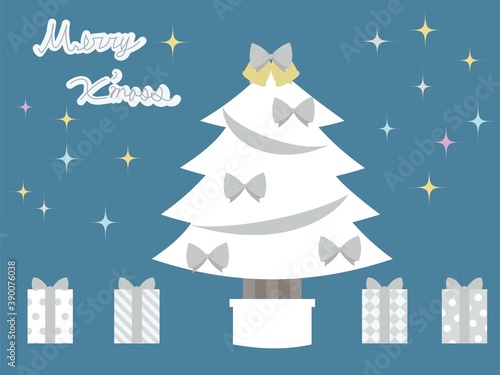 リボンのオーナメントの白いクリスマスツリー・主線なし