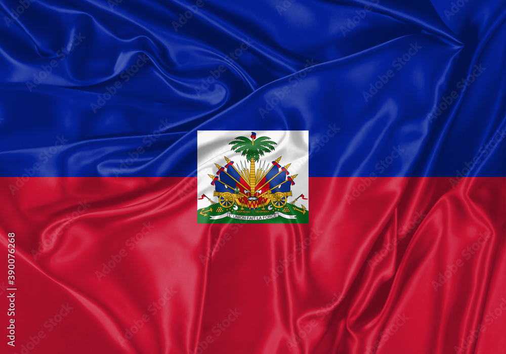Haiti flag waving in the wind. National flag on satin cloth surface texture. Background for international concept. Haiti flag waving in the wind. National flag on satin cloth surface texture. Background for international concept.
