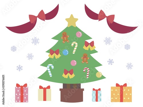 色々なオーナメントのクリスマスツリー・主線なし