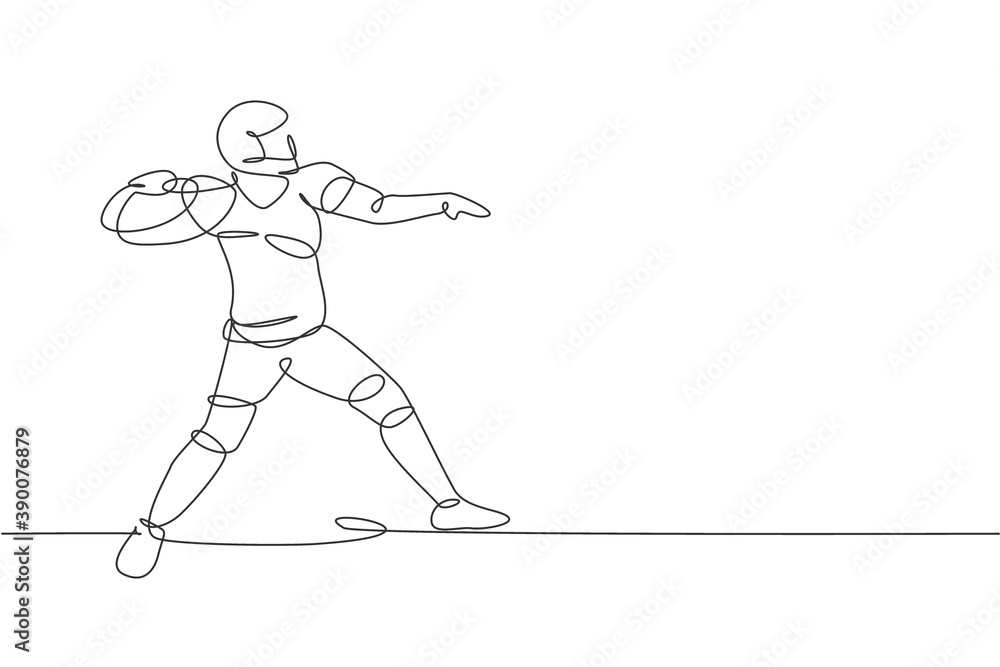 Single continuous line drawing of young agile american football player pass throw the ball to his team for competition media. Sport exercise concept. Trendy one line draw design vector illustration Single continuous line drawing of young agile american football player pass throw the ball to his team for competition media. Sport exercise concept. Trendy one line draw design vector illustration