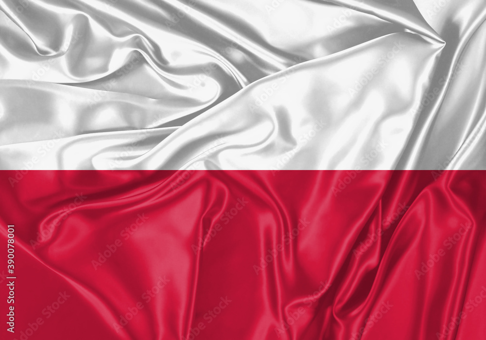 Poland flag waving in the wind. National flag on satin cloth surface texture. Background for international concept. Poland flag waving in the wind. National flag on satin cloth surface texture. Background for international concept.