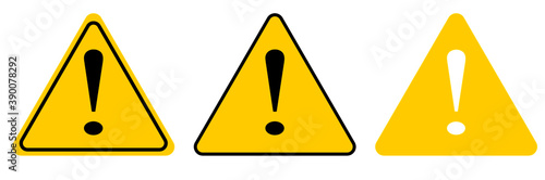 Set of triangle caution icons in Yellow - Vector Art illustration - New November 2020